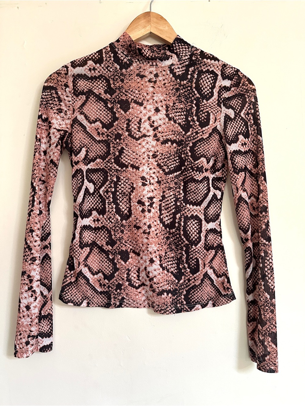 Mesh Snake Print Mockneck Long Sleeve Top
